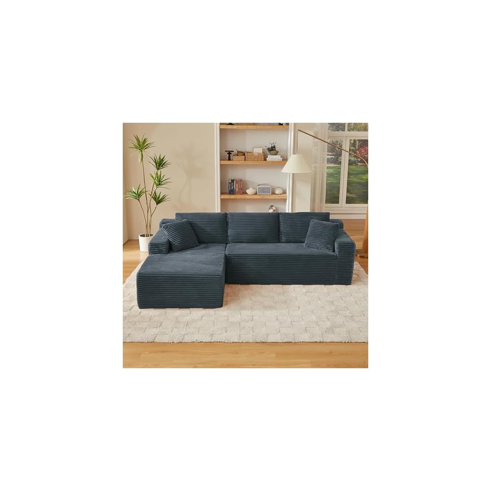 103" Left Facing Cloud Sectional Boneless Couches for Living Room, L Shaped Corner Couch Comfy Corduroy Floor Modular Sectional Sofa with Deep Seat,Chaise Lounge,Memory Foam for Small Places