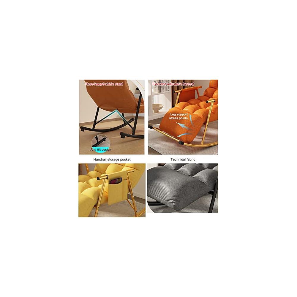 Leisure Sofa Rocking Chair Recliner Armchair Soft Upholstered Lazy Chair Glider for Balcony Poolside Backyard,Rocker Accent Chair with Ottoman for Living Room (Color : Yellow)