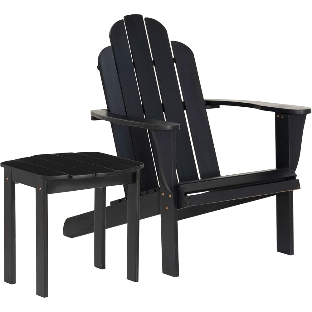 Linon Jayce Black Solid Wood Adirondack Two Piece Chair and Side Table Set