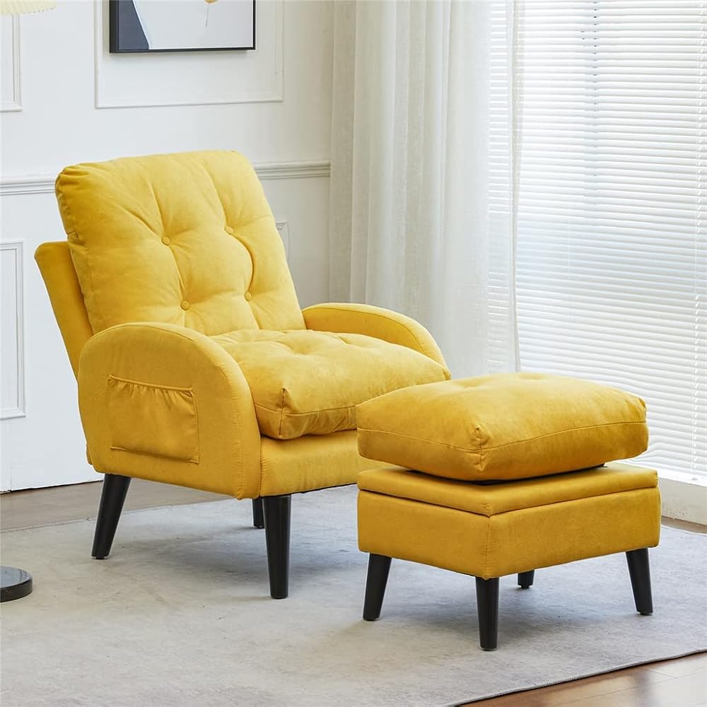 Accent Chair with Storage with Adjustable Backrest Side Pocket Armchair for Living Room(White-Dinosaur Doodle4)