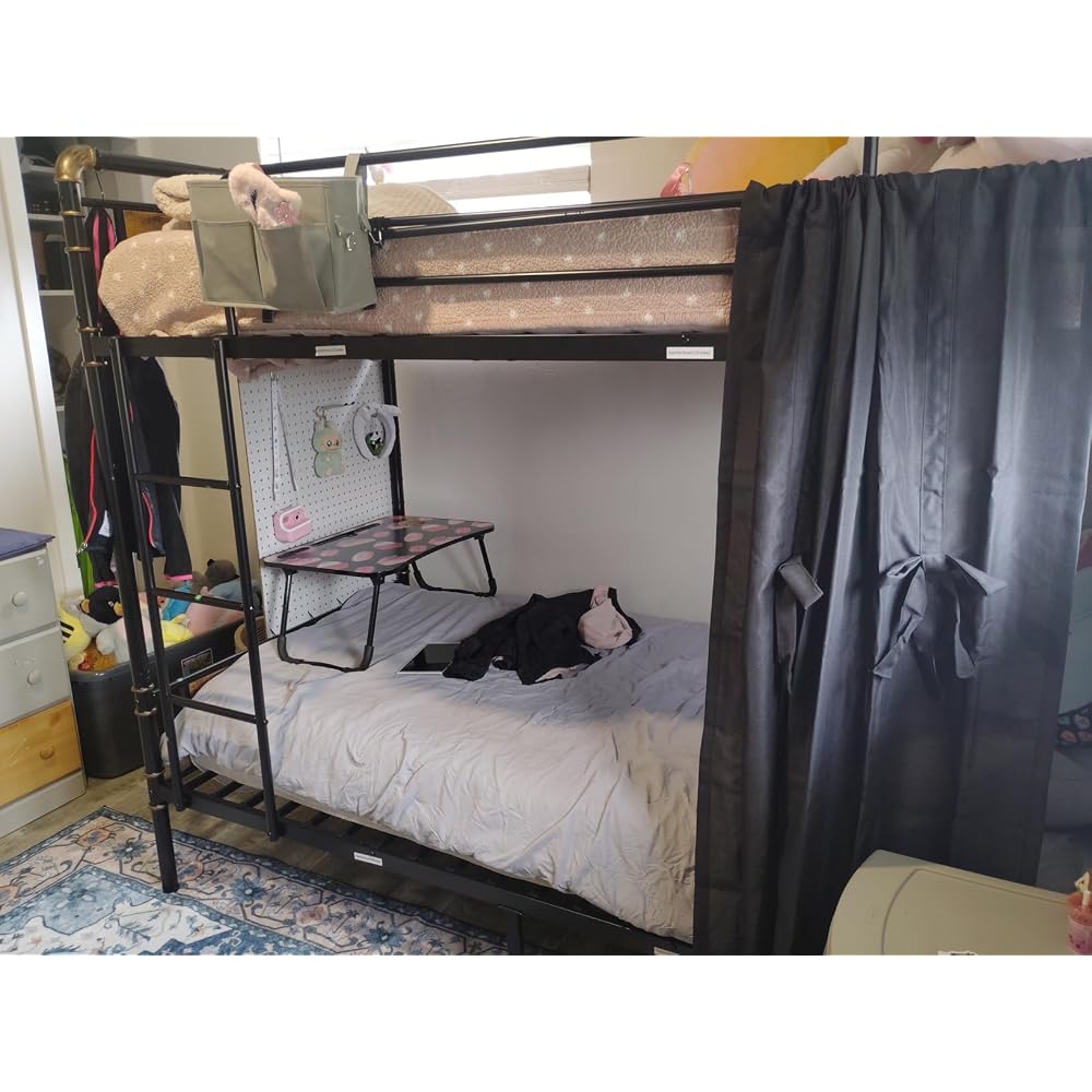 Jocoevol Metal Bunk Bed Twin Over Twin, Industrial Bunkbeds Heavy Duty Bed with Safety Guard Rails and Space-Saving Design, Steel Bed for School, Bedroom (White)