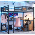 Bellemave Queen Loft Bed with Desk, Drawer, Metal Queen Size Loft Bed Frame with guardrail and Ladder for Adults, Kids, Teens, Black