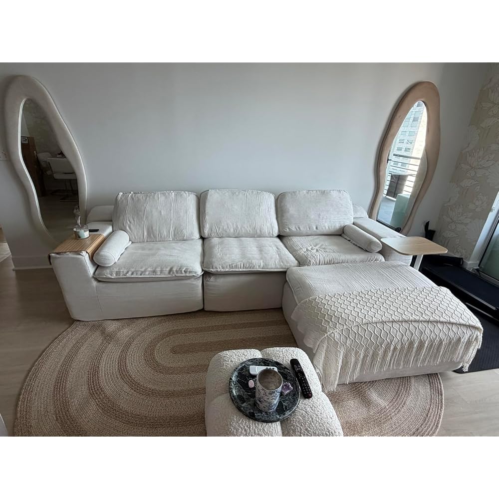 HALLYBEE 112" Cloud Couch with Padded Armrests & Moveable Ottoman Dark Grey