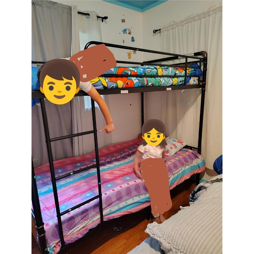 Jocoevol Metal Bunk Bed Twin Over Twin, Industrial Bunkbeds Heavy Duty Bed with Safety Guard Rails and Space-Saving Design, Steel Bed for School, Bedroom (White)