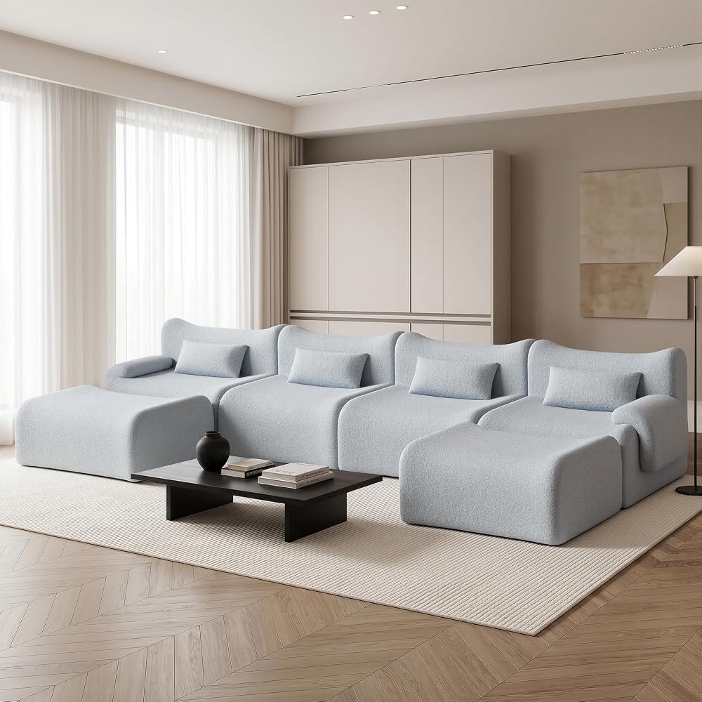 168" Cloud Couch Sectional, U-Shaped Boneless Couches for Living Room - Oversized Modular Sofa with Deep Seats, 6 Seater Modern Couches Set,No Assembly Required,Dark Gray