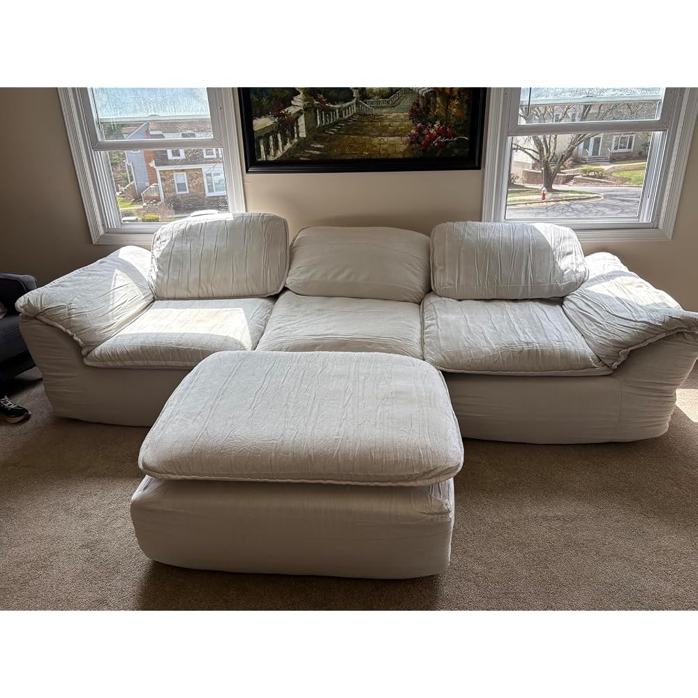 HALLYBEE 112" Cloud Couch with Padded Armrests & Moveable Ottoman Dark Grey