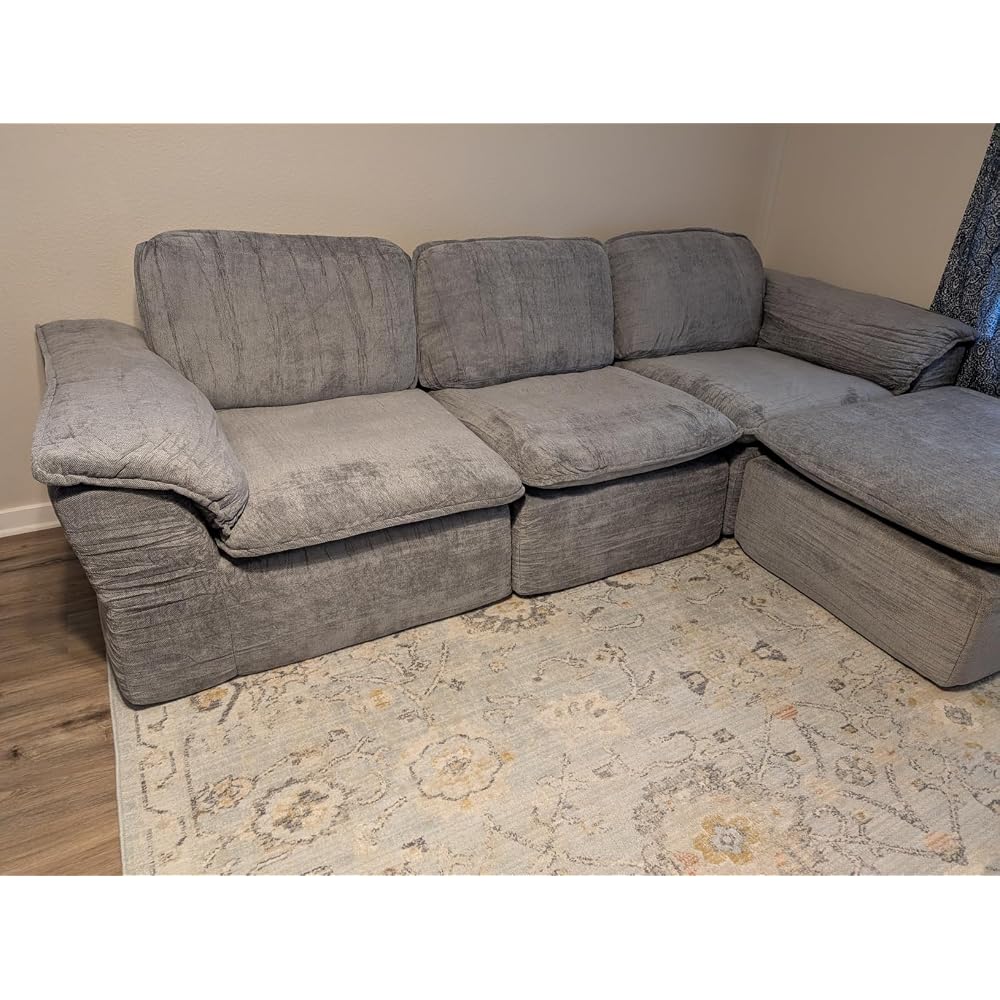 HALLYBEE 112" Cloud Couch with Padded Armrests & Moveable Ottoman Dark Grey