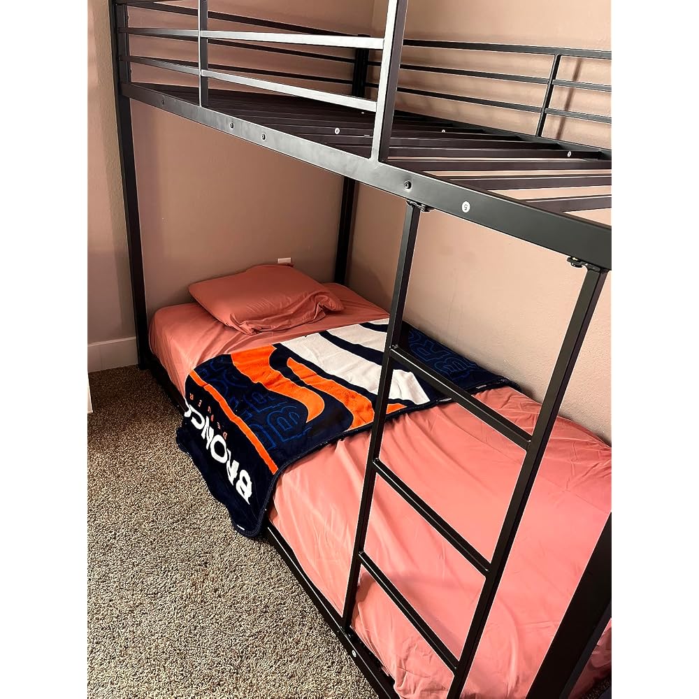GIANTEX Metal Bunk Bed Twin Over Twin, Low Profile Bunk Bed Frame with Ladder & Full Length Guardrail, Space-Saving Twin Size Bed Frame for Kids Teens, No Box Spring Needed (Silver)