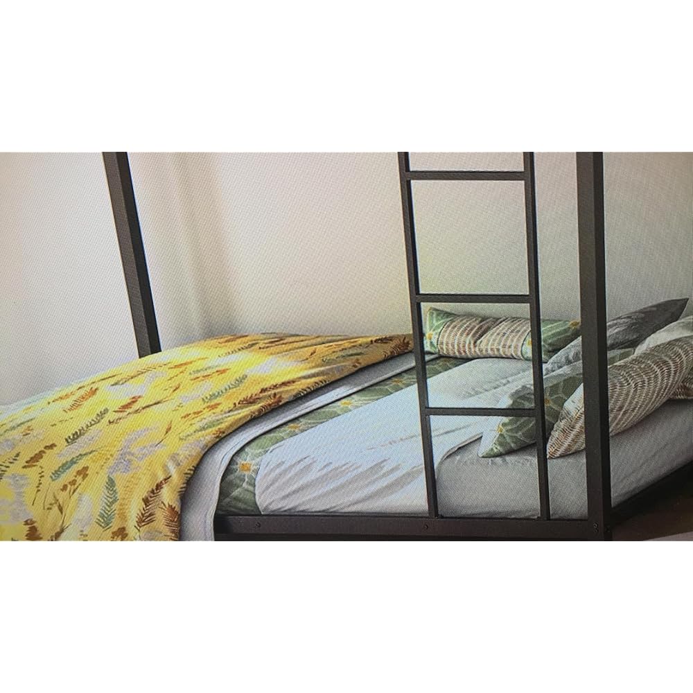 GIANTEX Metal Bunk Bed Twin Over Twin, Low Profile Bunk Bed Frame with Ladder & Full Length Guardrail, Space-Saving Twin Size Bed Frame for Kids Teens, No Box Spring Needed (Silver)