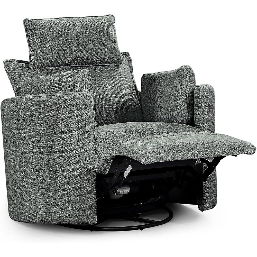 Power Swivel Rocker Recliner, Glider Nursery Chair for Adults, Modern Leisure Sofa Chair with 2 Pillows for Small Spaces, Bedroom, Living Room, Beige (Light Grey)