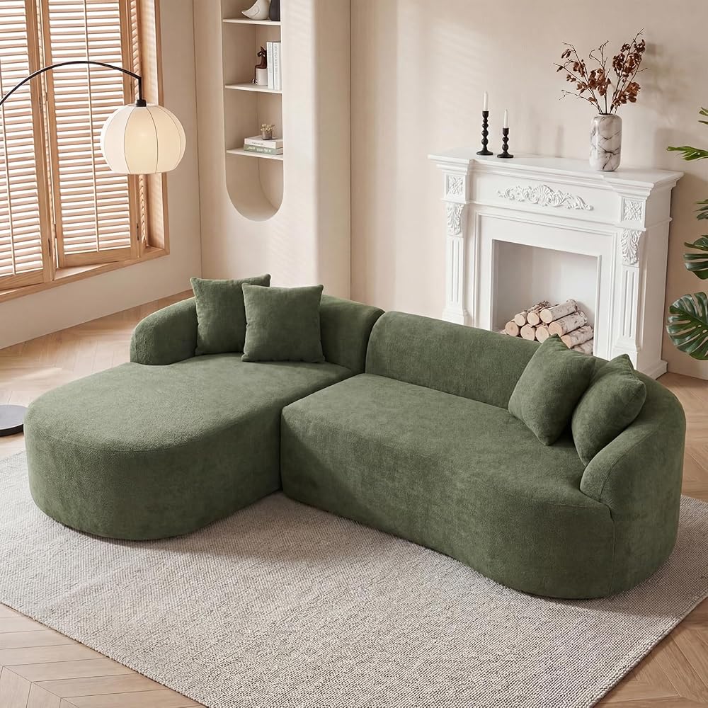 Modular Sectional Sofa, 101'' Boneless Couch with Chaise, Compressed No Assembly Oversized Deep Seat Sofa, Convertible L Shaped Couch with Pillows for Living Room (Green, Left Facing Chaise)