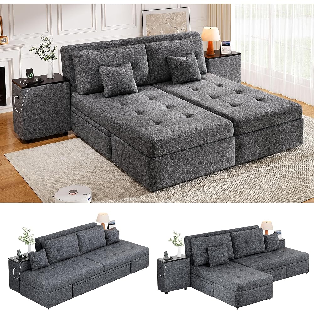 DWVO 100" Queen Size Sofa Bed with 2 Storage Cabinet Nightstand