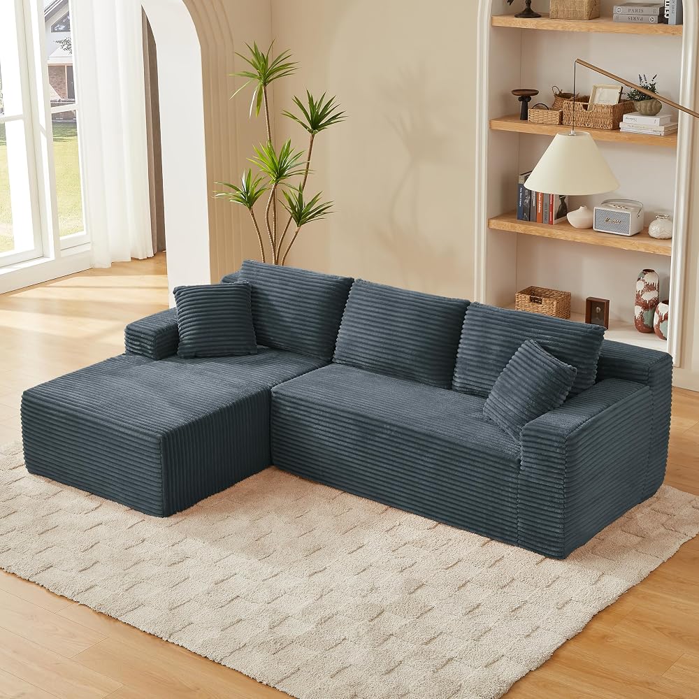103" Left Facing Cloud Sectional Boneless Couches for Living Room, L Shaped Corner Couch Comfy Corduroy Floor Modular Sectional Sofa with Deep Seat,Chaise Lounge,Memory Foam for Small Places